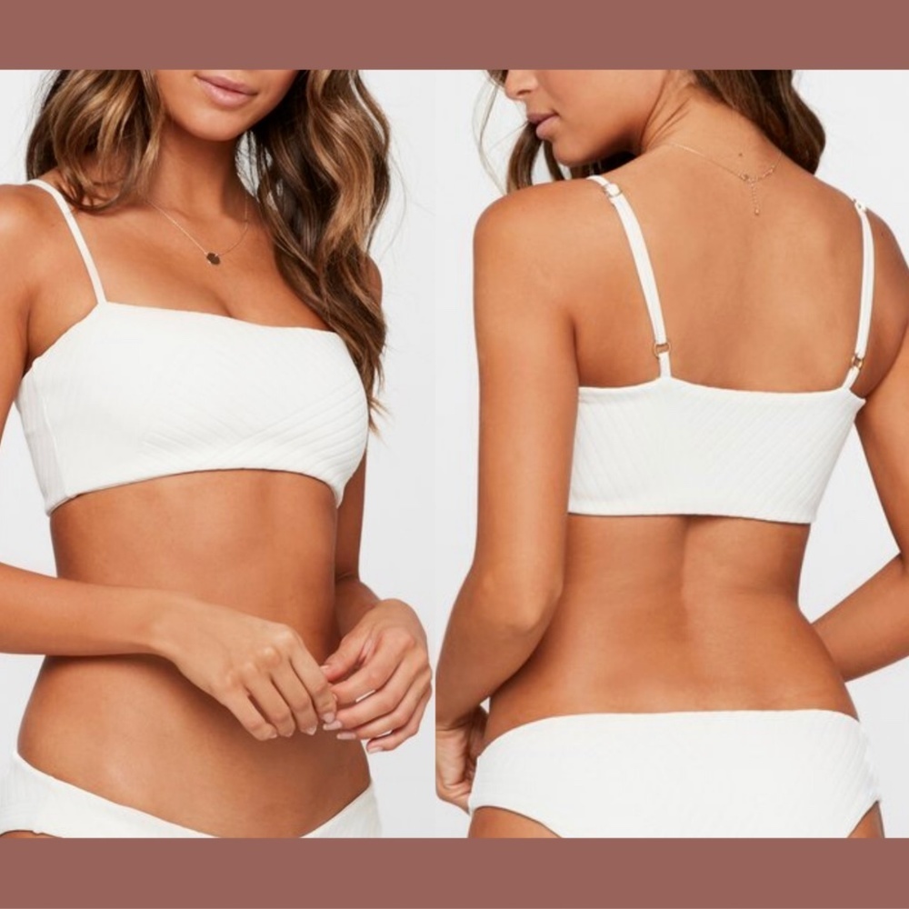 NWT $92 L Space Crossroads‎ Texture Rebel Bikini Top in Cream [SZ XS ]